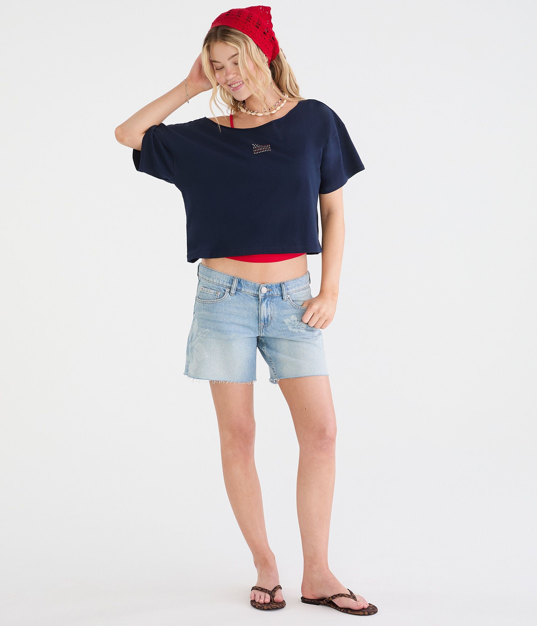 Seriously Soft American Flag Off-The-Shoulder Boyfriend Graphic Tee