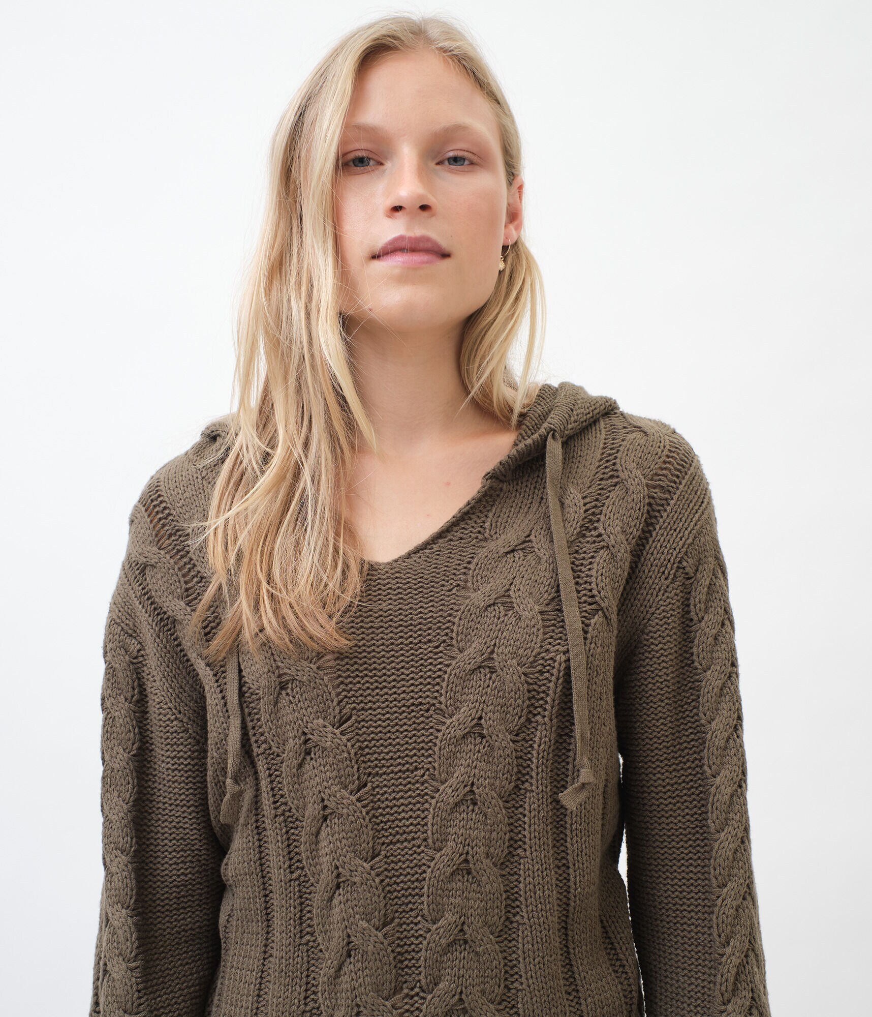 Cable Knit Hooded Sweater