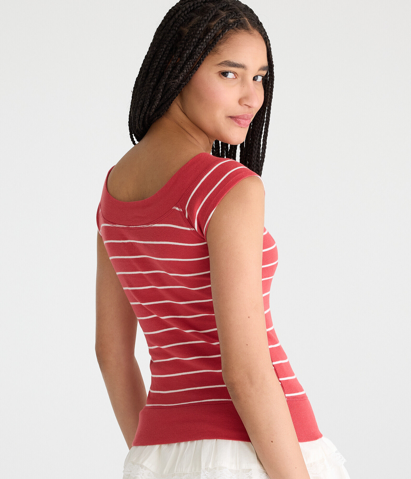 Striped Wide-Neck Raglan Tee