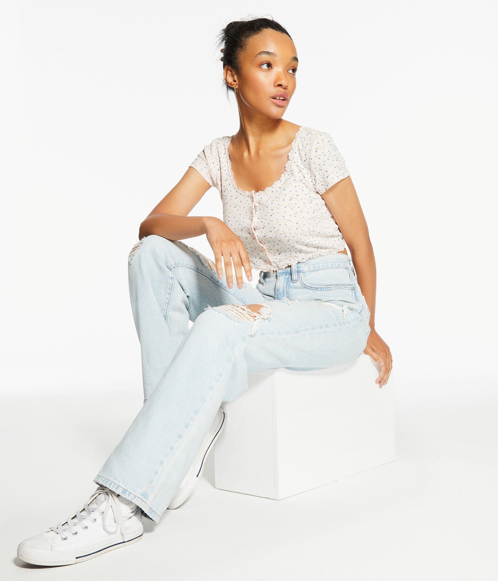 Floral Lacy Button-Up Crop Top