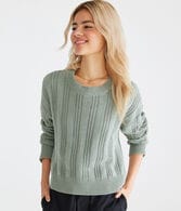 Ribbed Cropped Crew Sweater