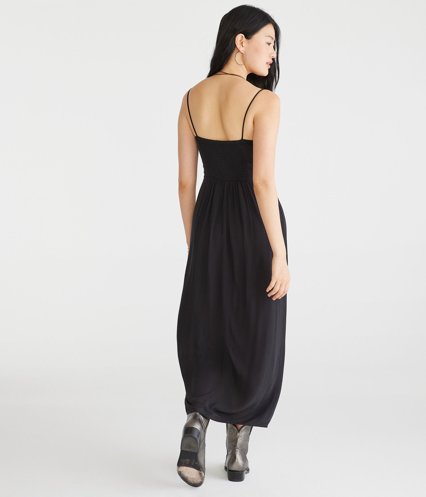Solid Scoop-Neck Lace-Trim Midi Dress