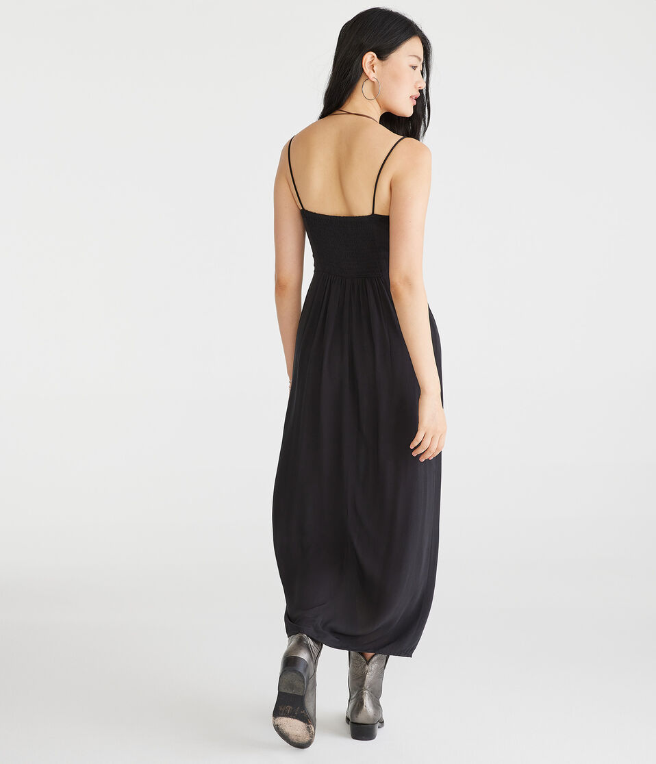 Solid Scoop-Neck Lace-Trim Midi Dress