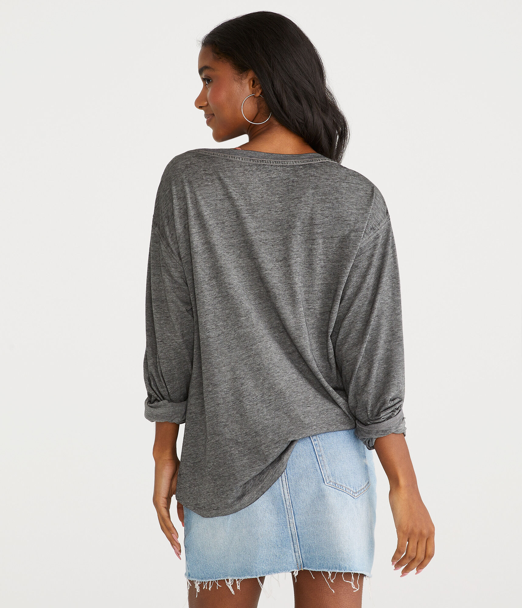 Long Sleeve Washed Loose Fit V-Neck Tee