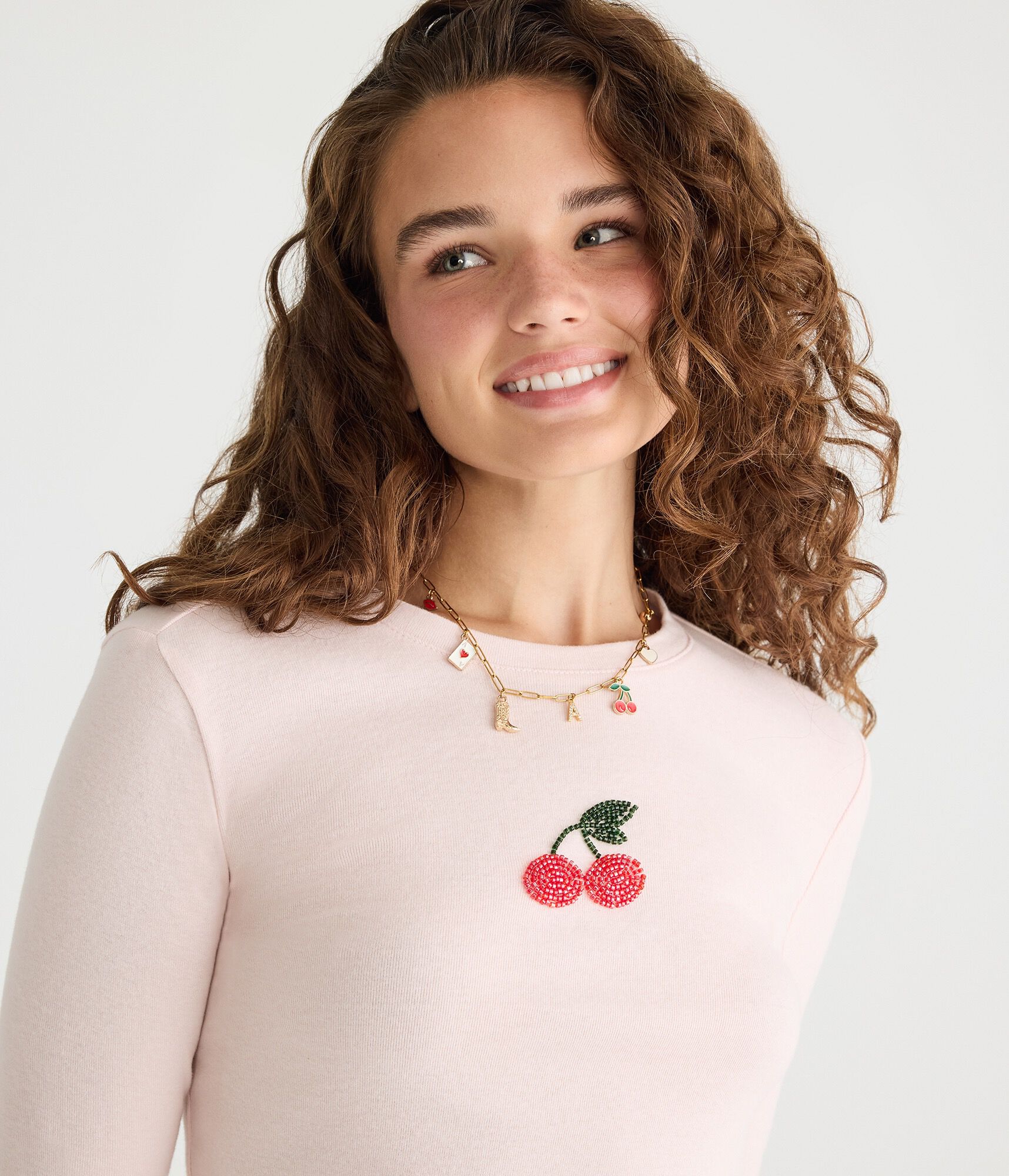 Long Sleeve Beaded Cherries Top