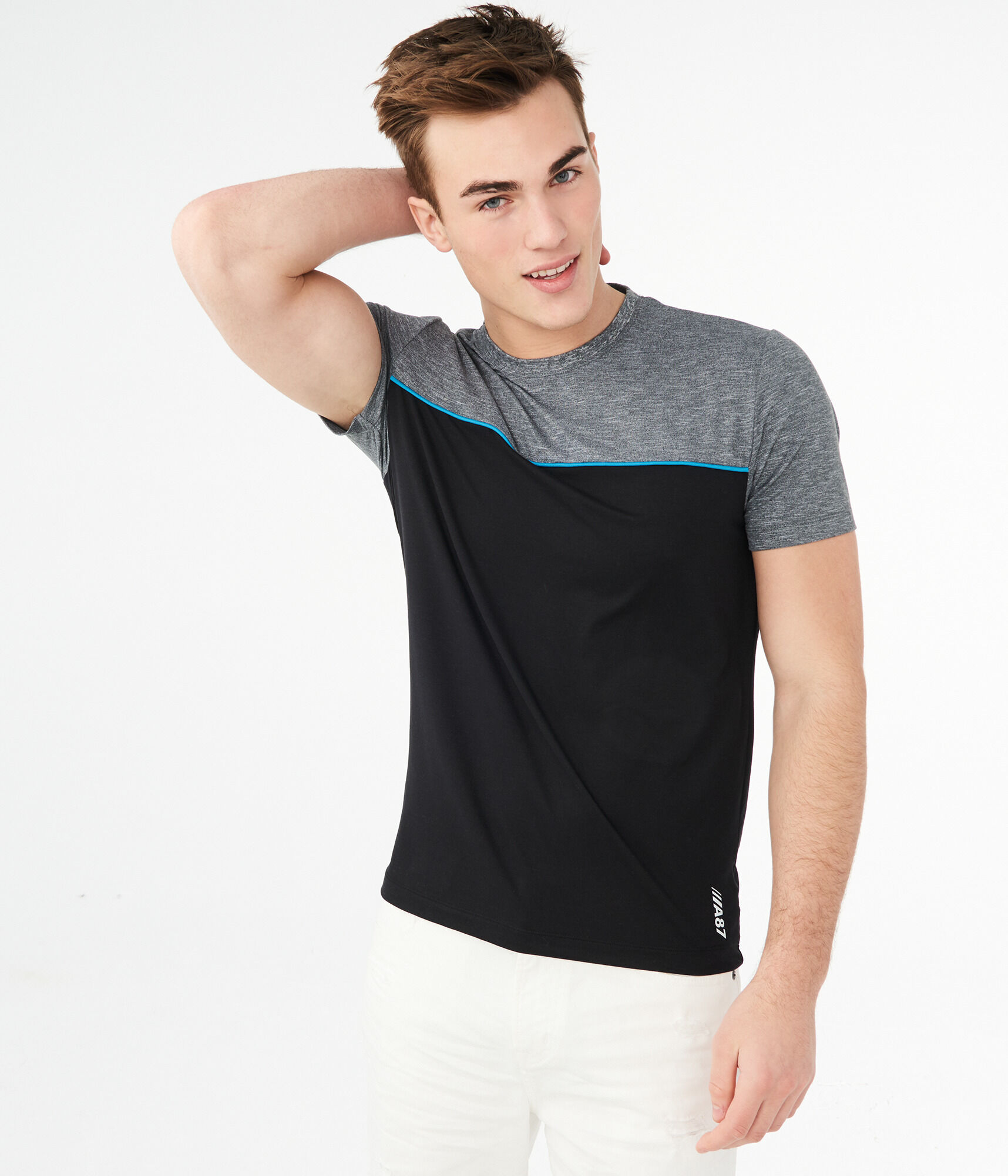 Colorblocked Yoke Stretch Crew Tee