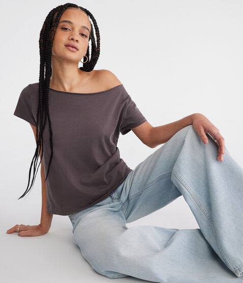Washed Off-The-Shoulder Vintage Fit Crew Tee Washed Off-The-Shoulder Vintage Fit Crew Tee