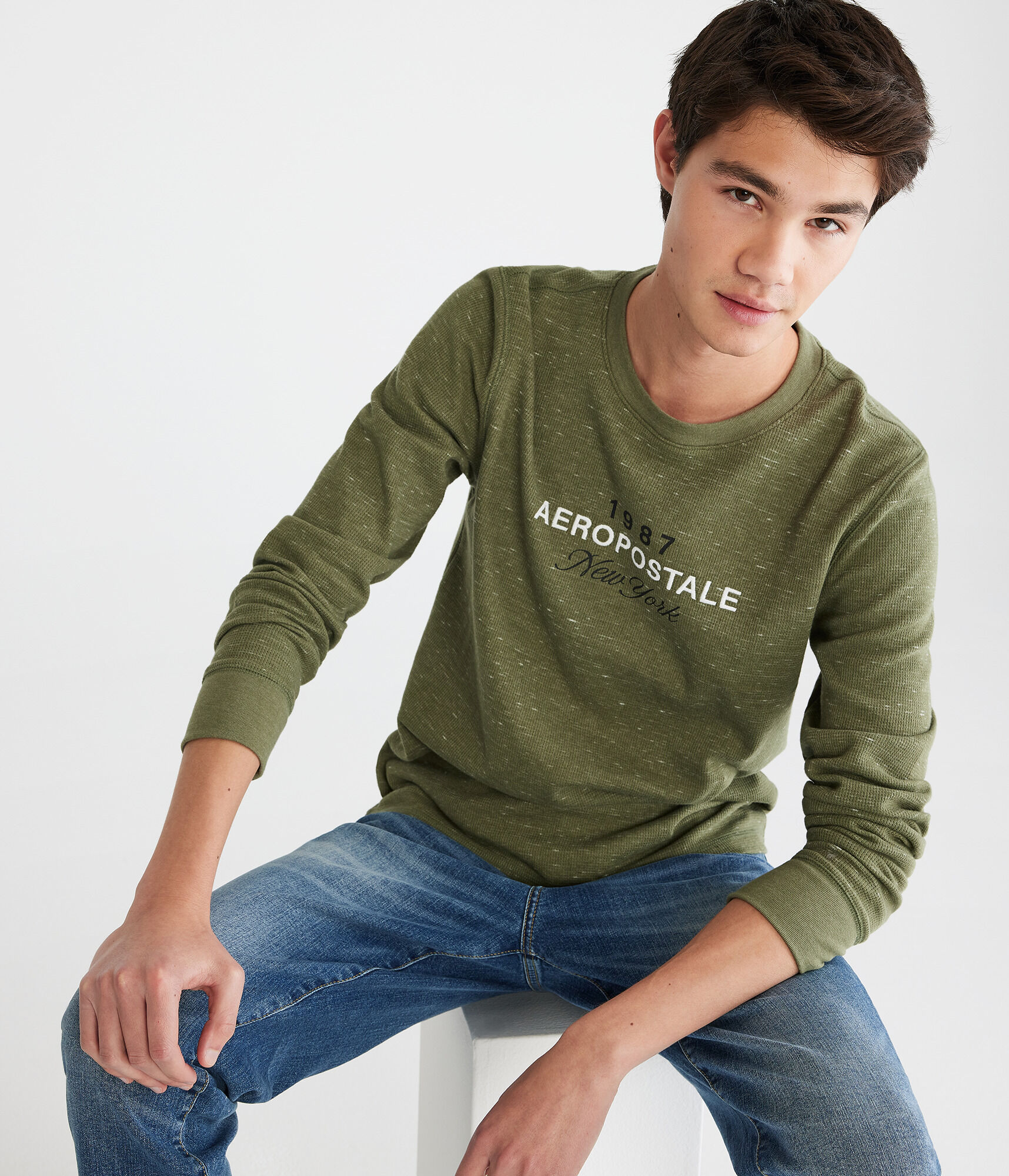 Long Sleeve Aeropostale Script Graphic Thermal Tee