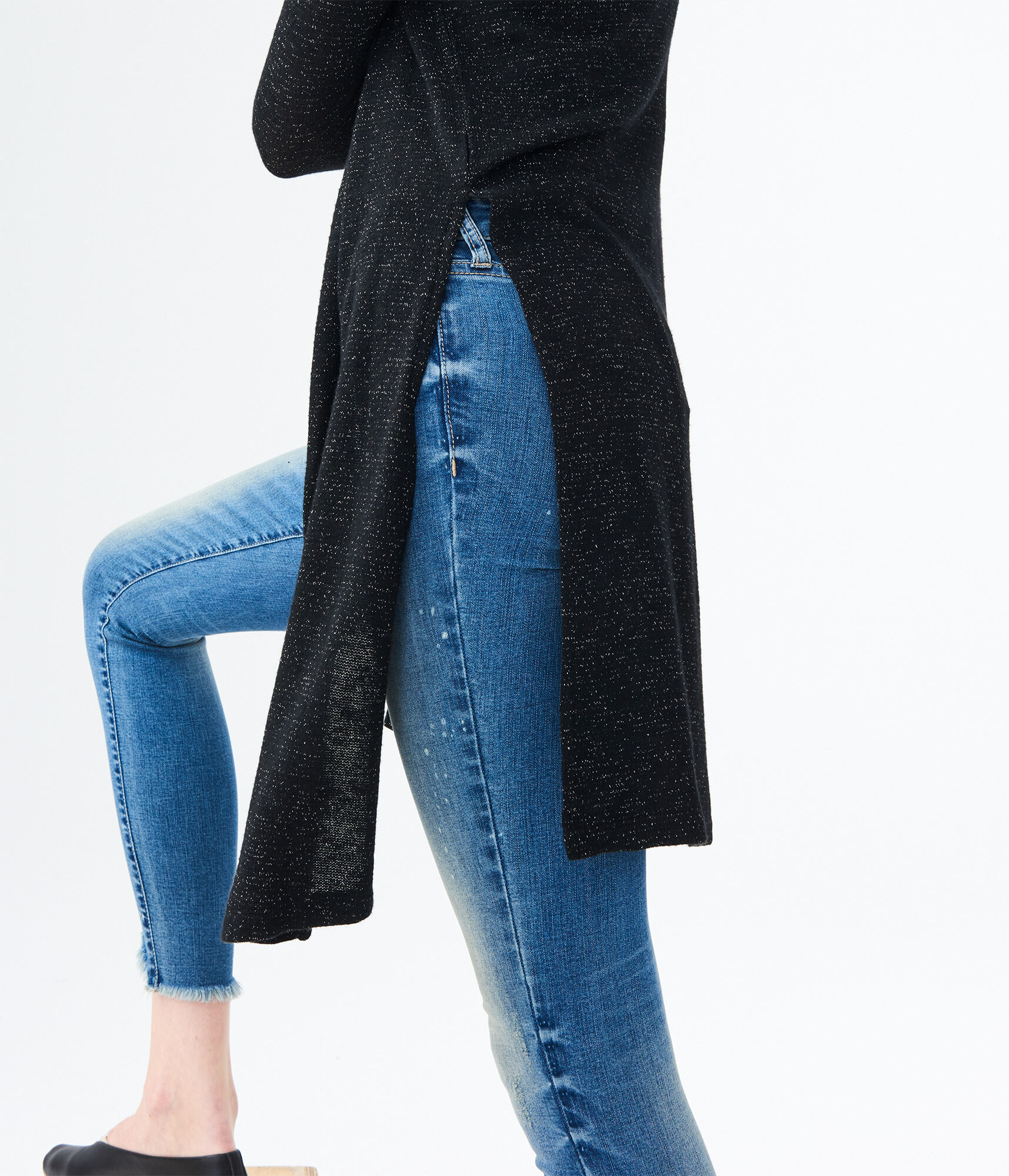 Final Sale -Metallic Split-Hem Cardigan