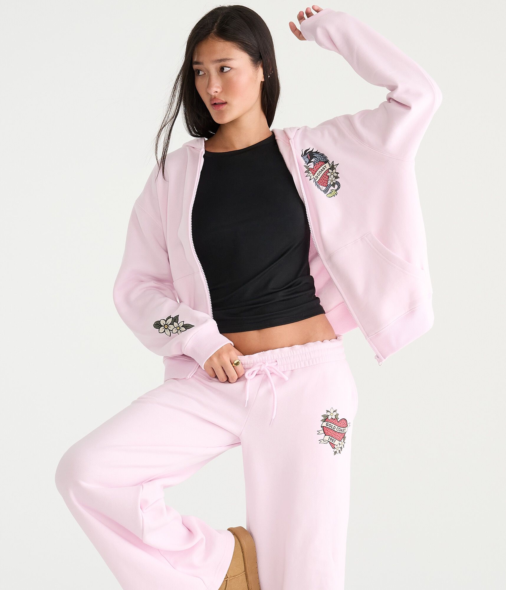 D&eacute;j&agrave; For Aero Gold Coast Dragon Oversized Full-Zip Hoodie