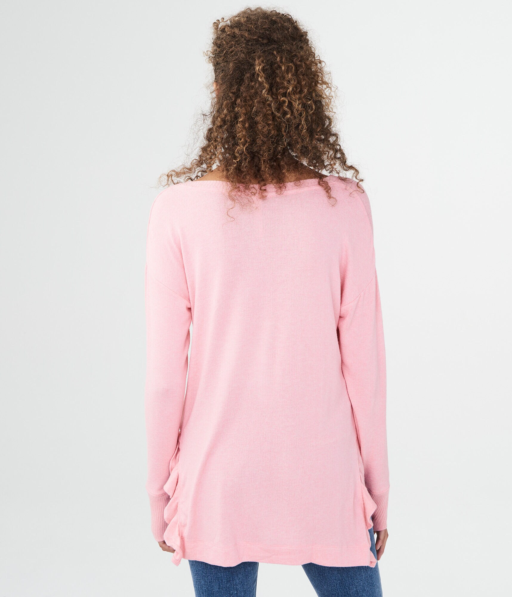 LLD Long Sleeve Side Ruffle V-Neck Top***