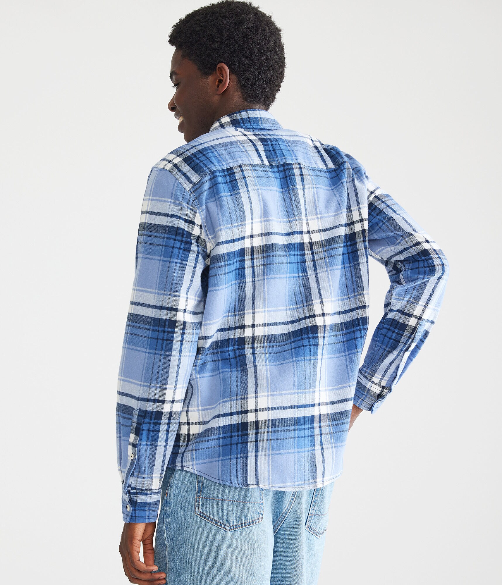 Long Sleeve Relaxed Washed Plaid Flannel Shirt