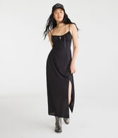 Solid Scoop-Neck Lace-Trim Midi Dress