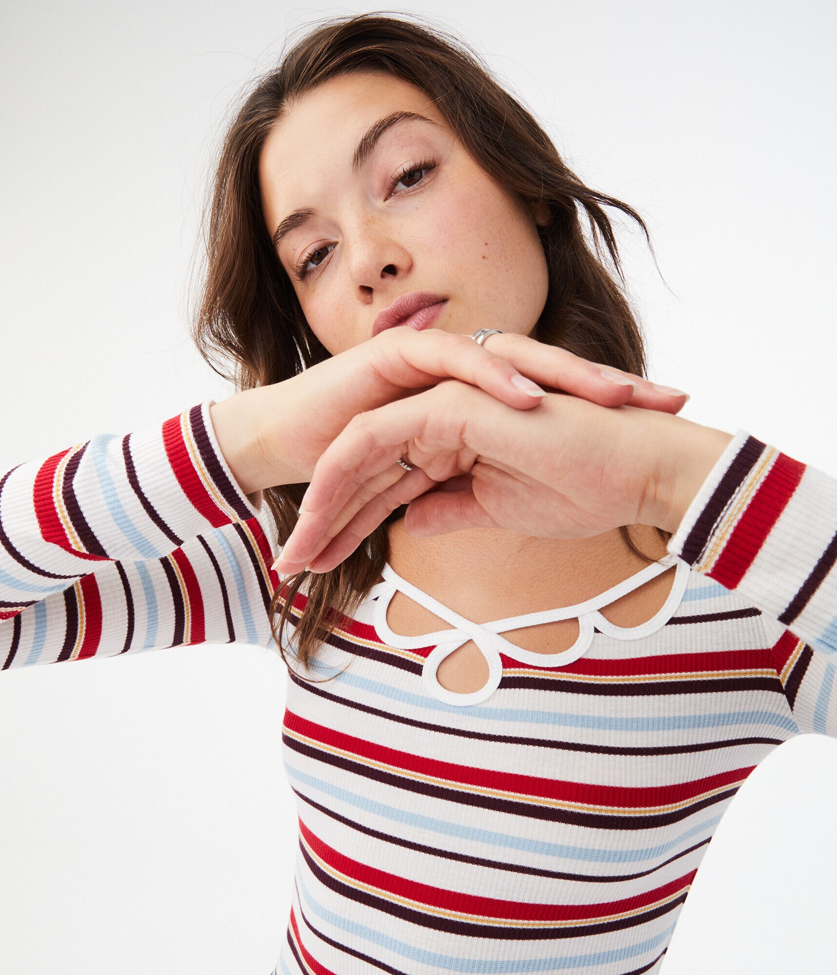 Long Sleeve Seriously Soft Striped Strappy Bodycon Top