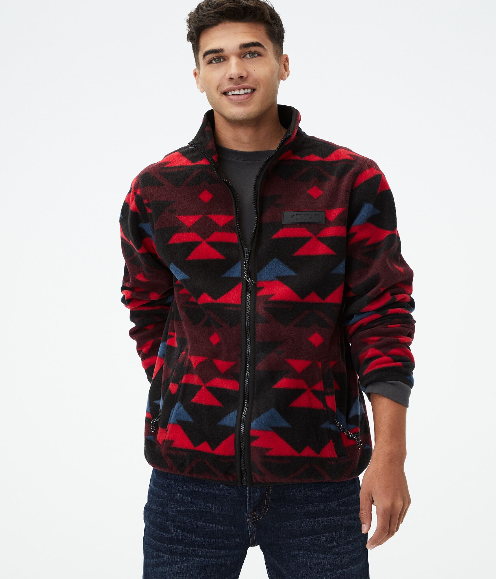 Geometric Print Microfleece Full-Zip Jacket