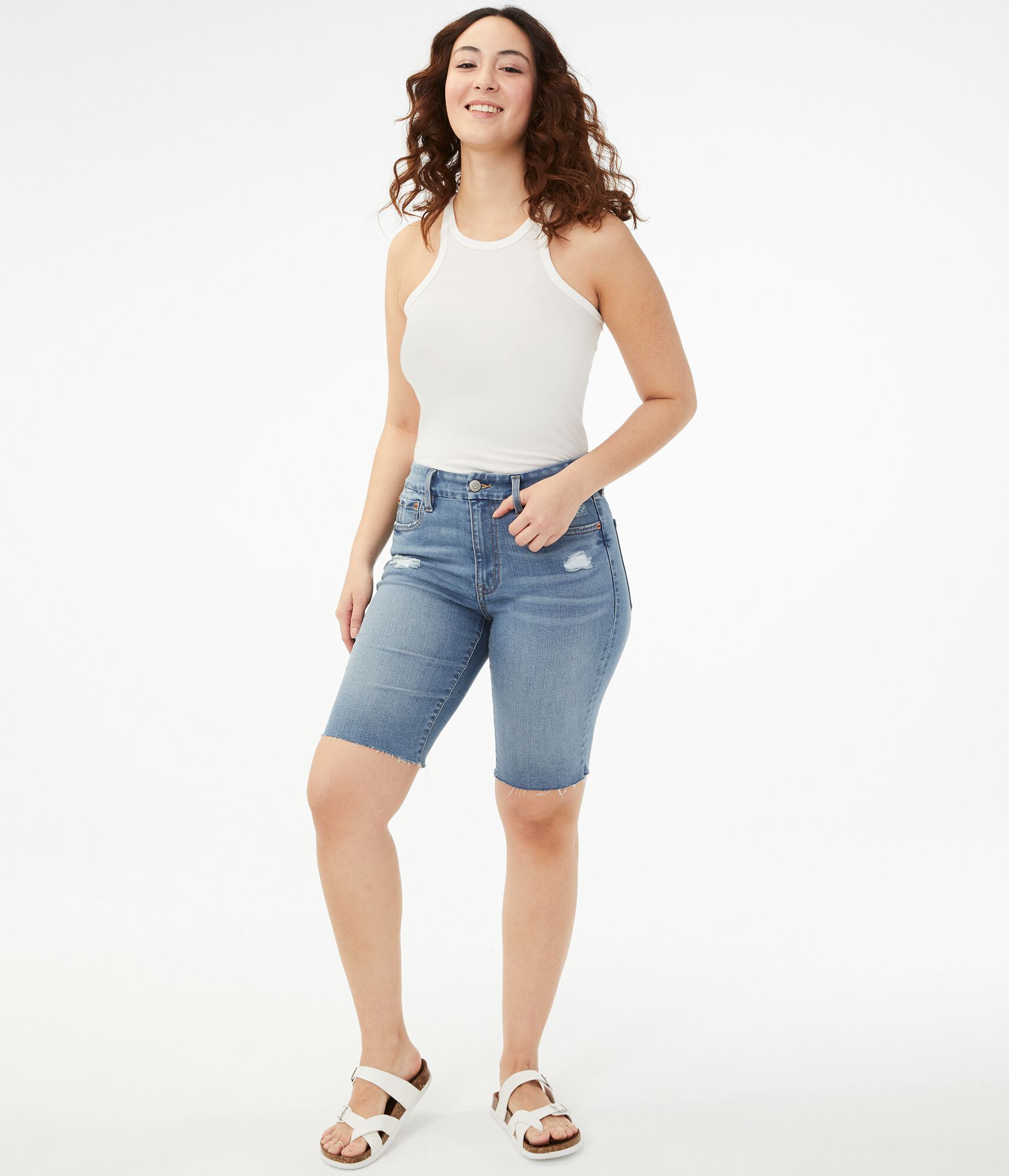 Premium Seriously Stretchy High-Rise Curvy Denim Bermuda Shorts