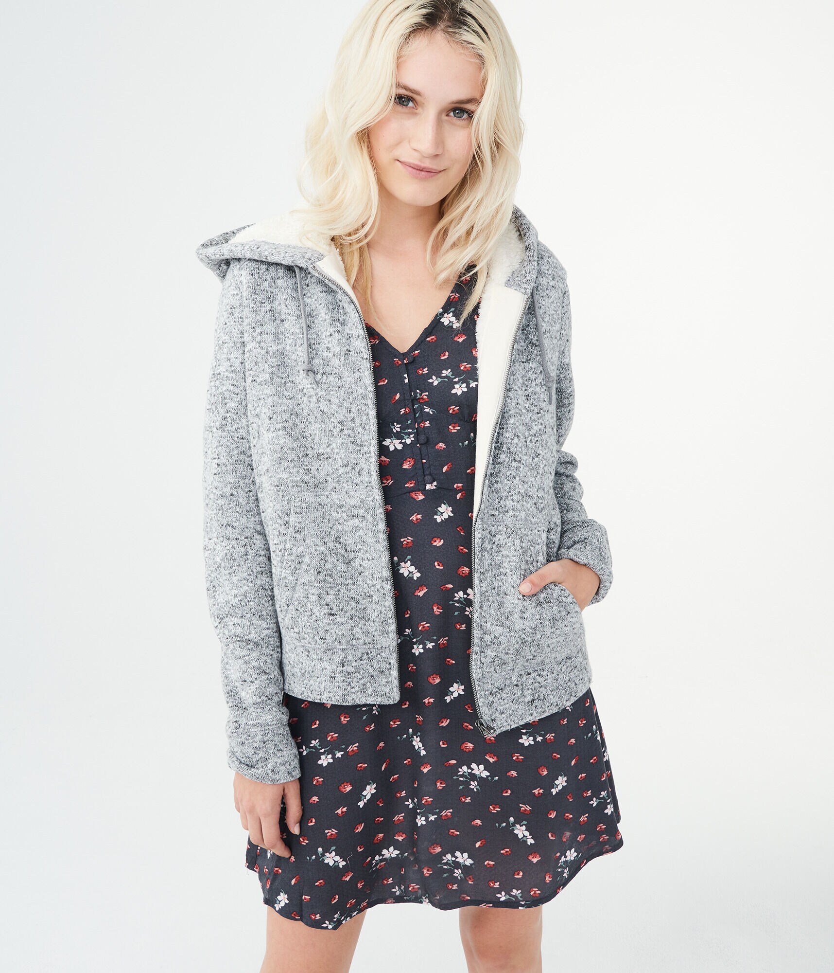 Marled Fleece-Lined Full-Zip Hoodie