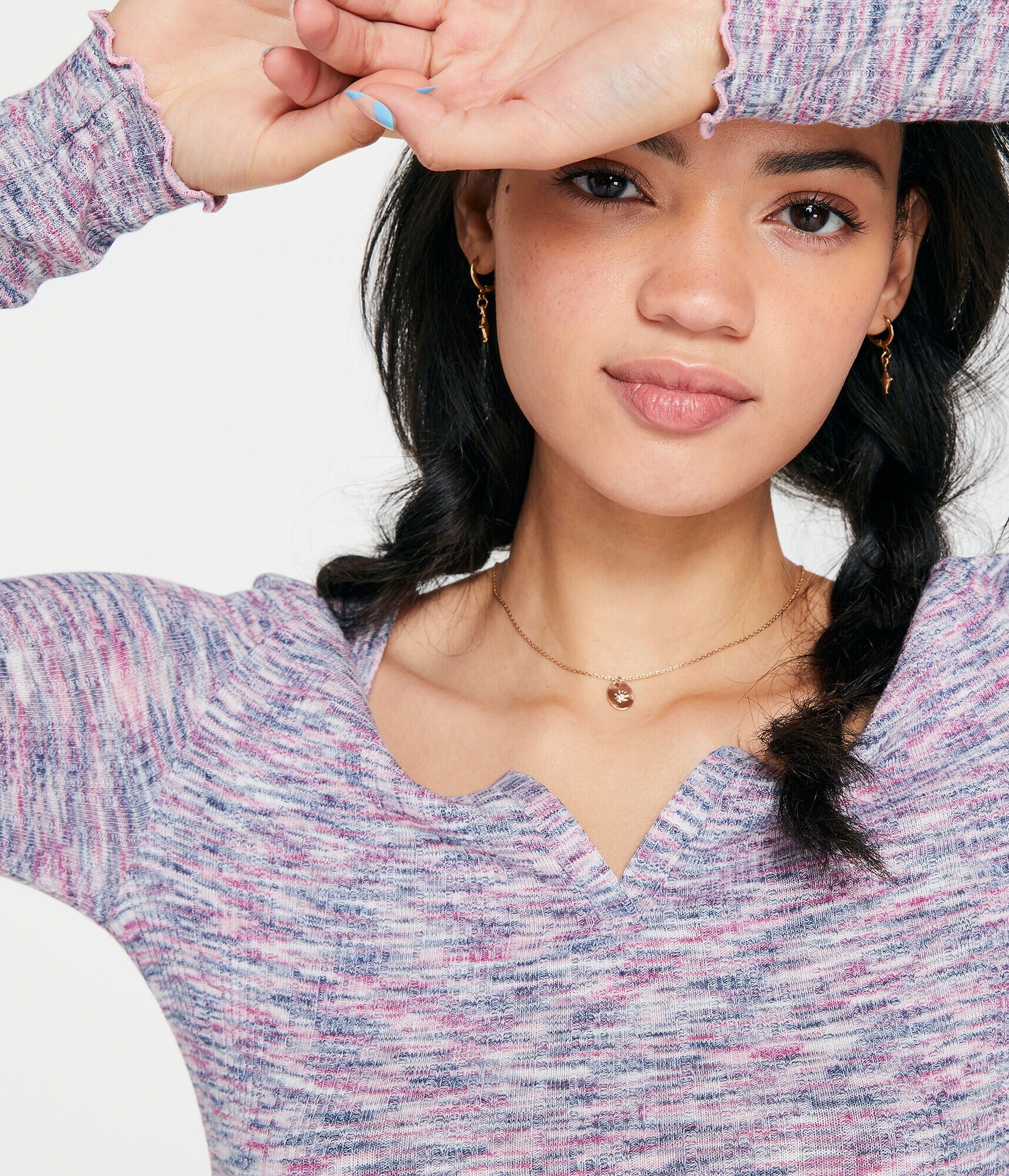 Long Sleeve Space-Dye Cropped Shrunken Tee