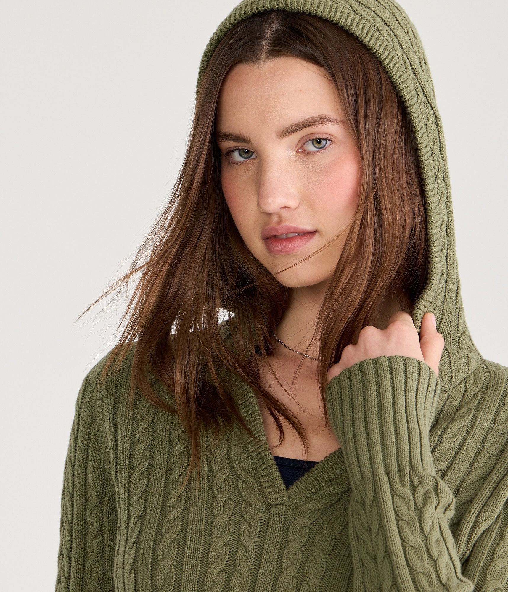Cable High-Rib Hooded Sweater