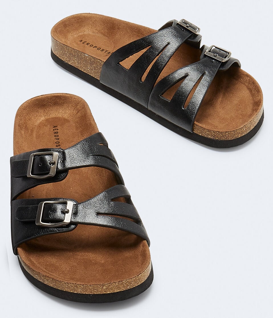 Faux Leather Cutout Cork Slide Sandal
