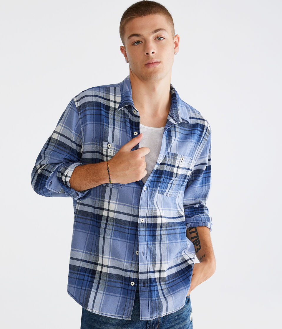 Long Sleeve Relaxed Washed Plaid Flannel Shirt