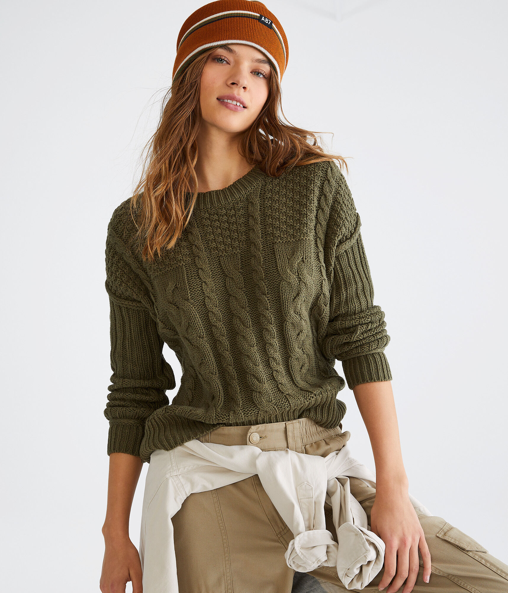 Cable-Knit Crew-Neck Sweater