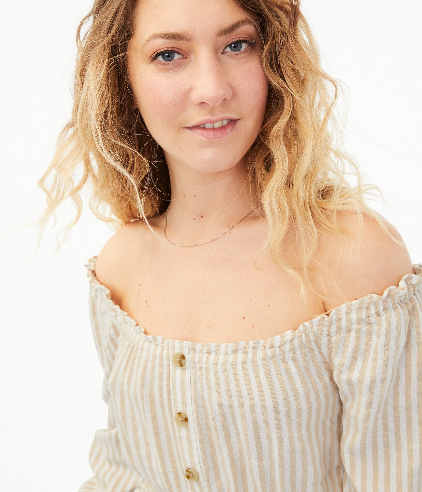 Long Sleeve Striped Smocked Crop Top