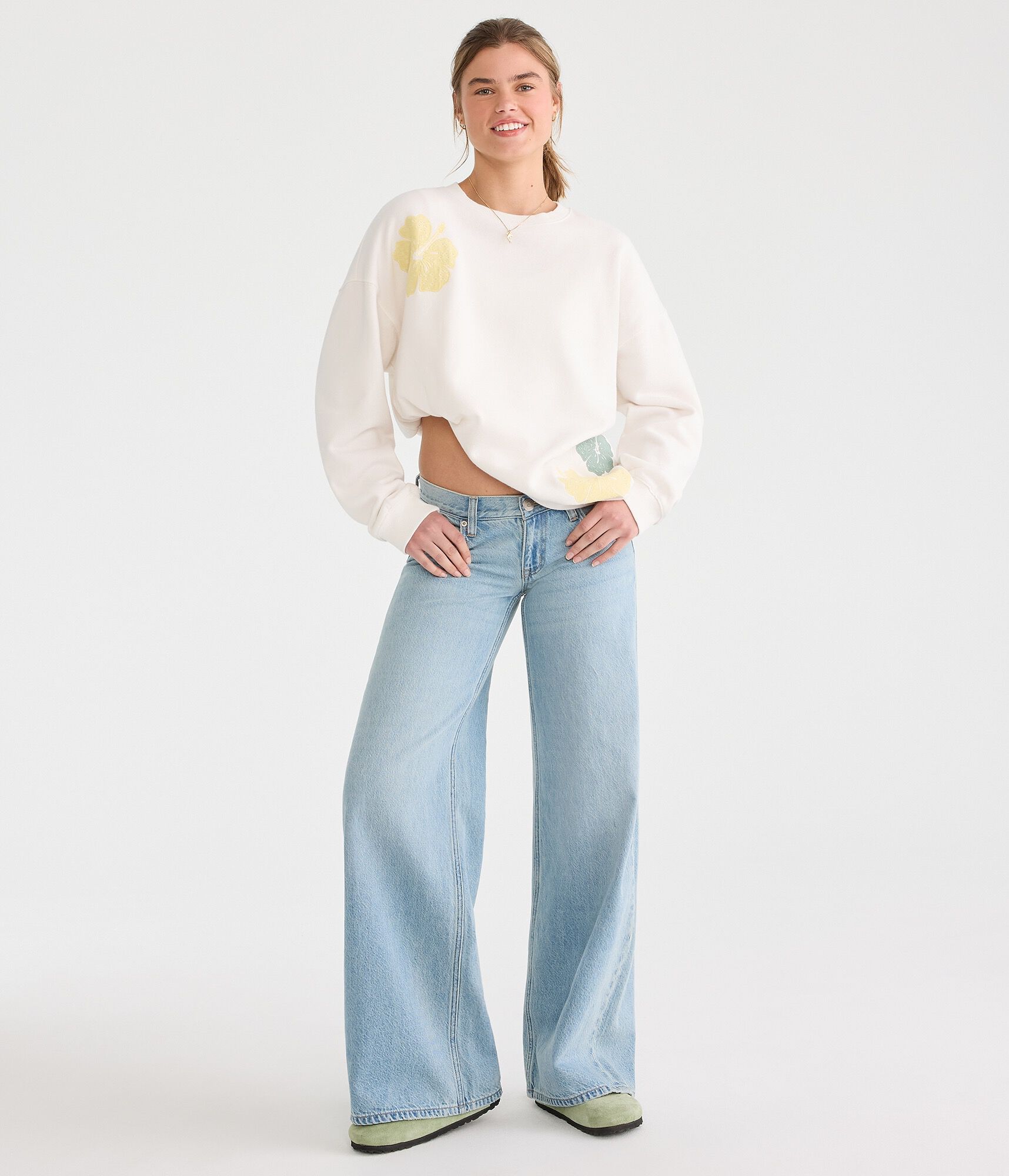 Cloud Soft Hibiscus Oversized Crew Sweatshirt