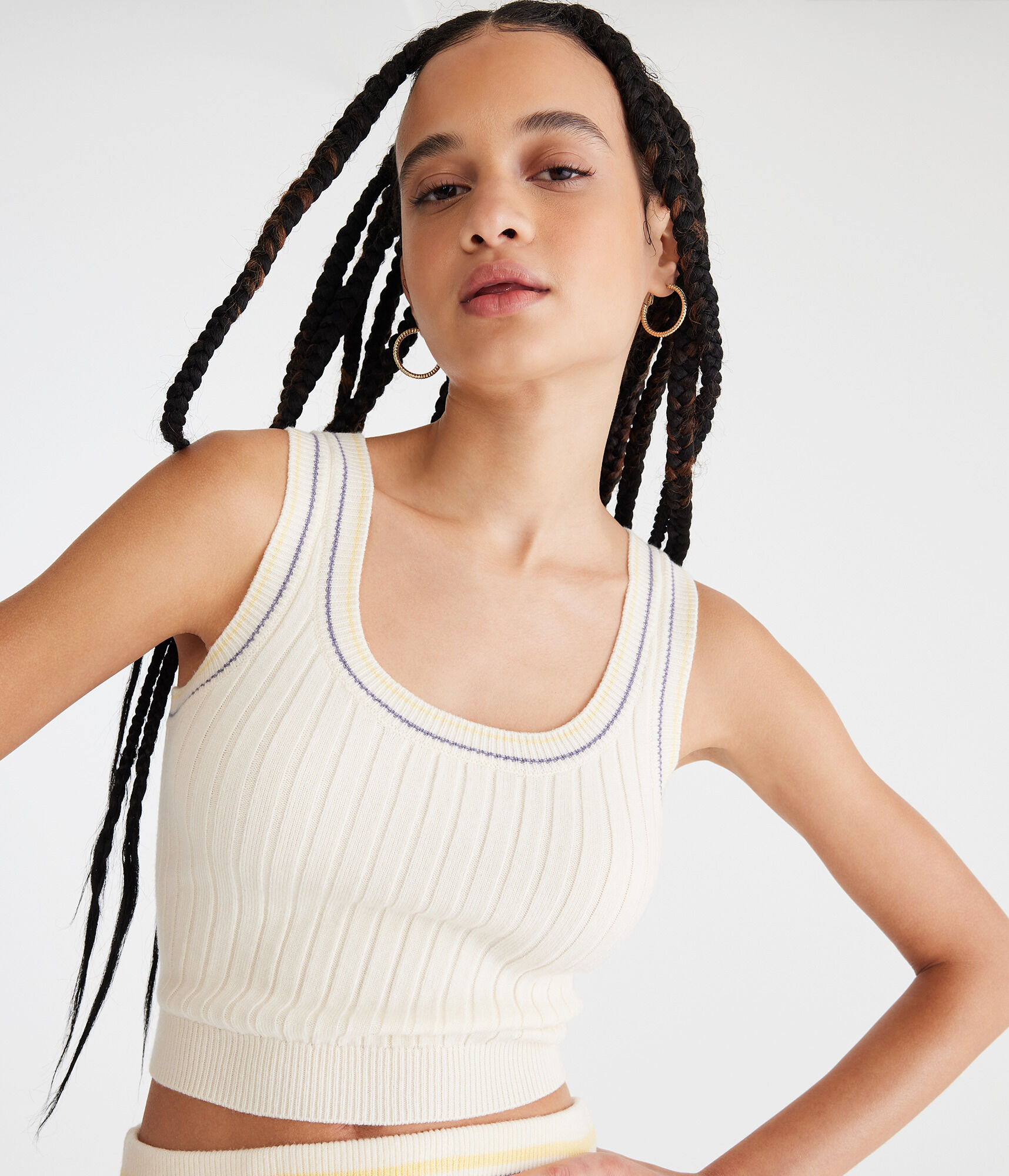Striped Cropped Scoop-Neck Sweater Tank
