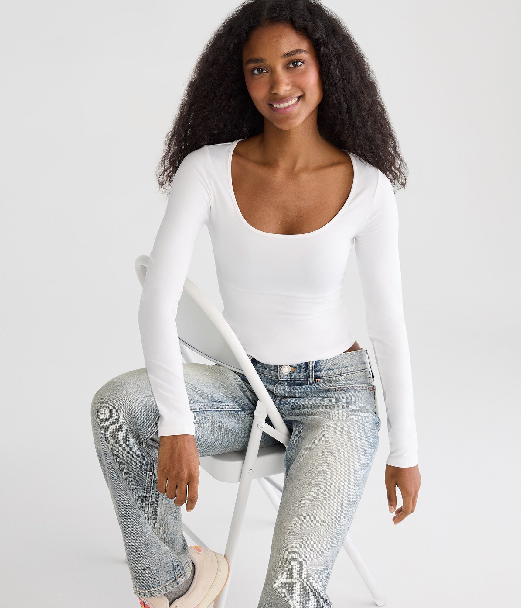 Long Sleeve Buttery Soft Scoop-Neck Tee