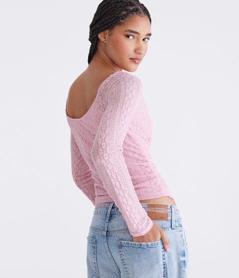 Long Sleeve Ruched Stretch Lace Top Long Sleeve Ruched Stretch Lace Top