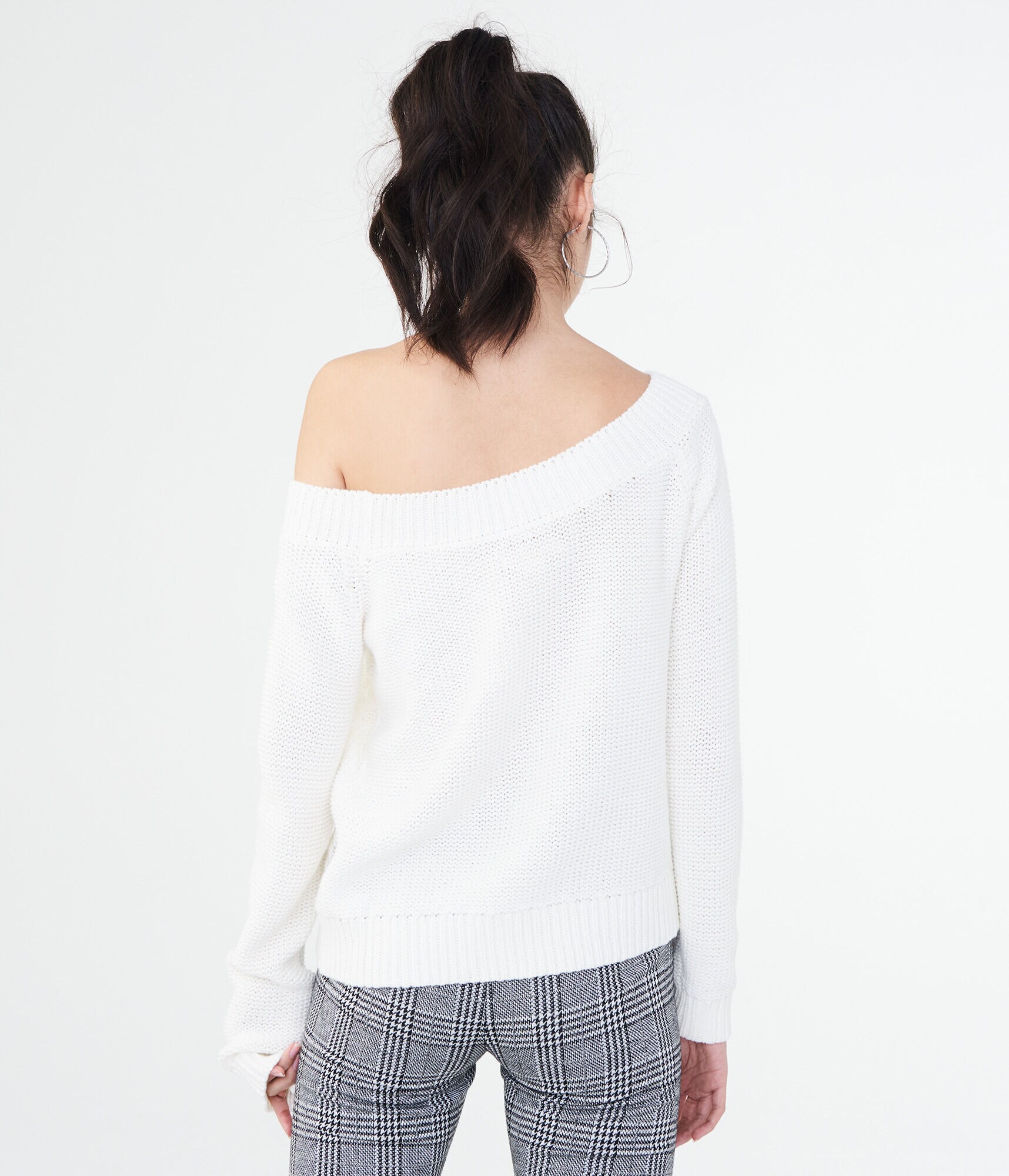 Solid Off-The-Shoulder Cable Sweater