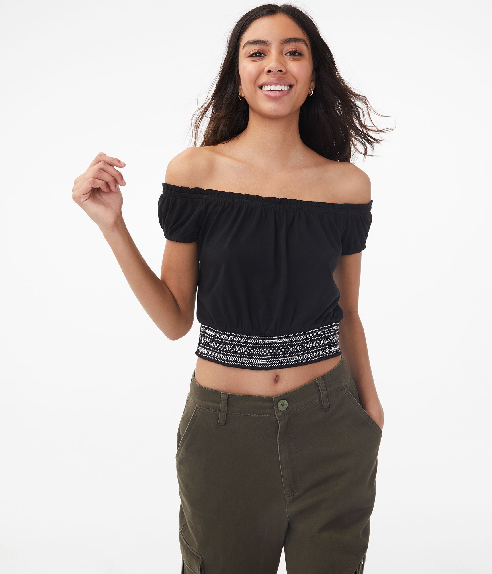 Embroidered Off-The-Shoulder Peasant Top
