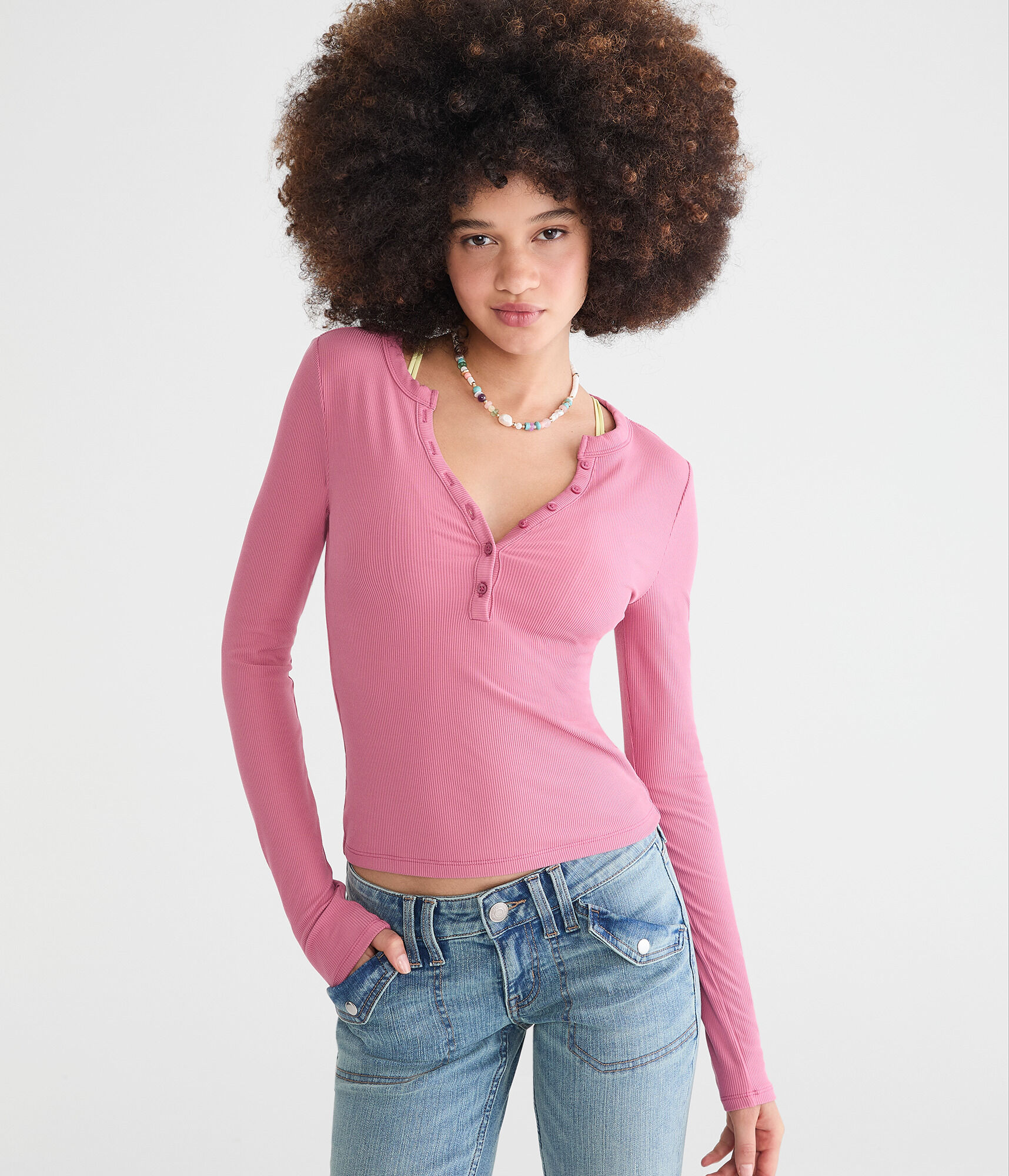 Long Sleeve Buttery Soft V-Neck Henley