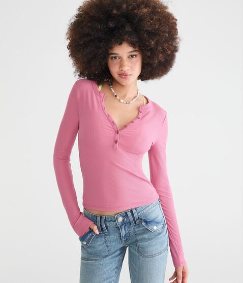 Long Sleeve Buttery Soft V-Neck Henley Long Sleeve Buttery Soft V-Neck Henley