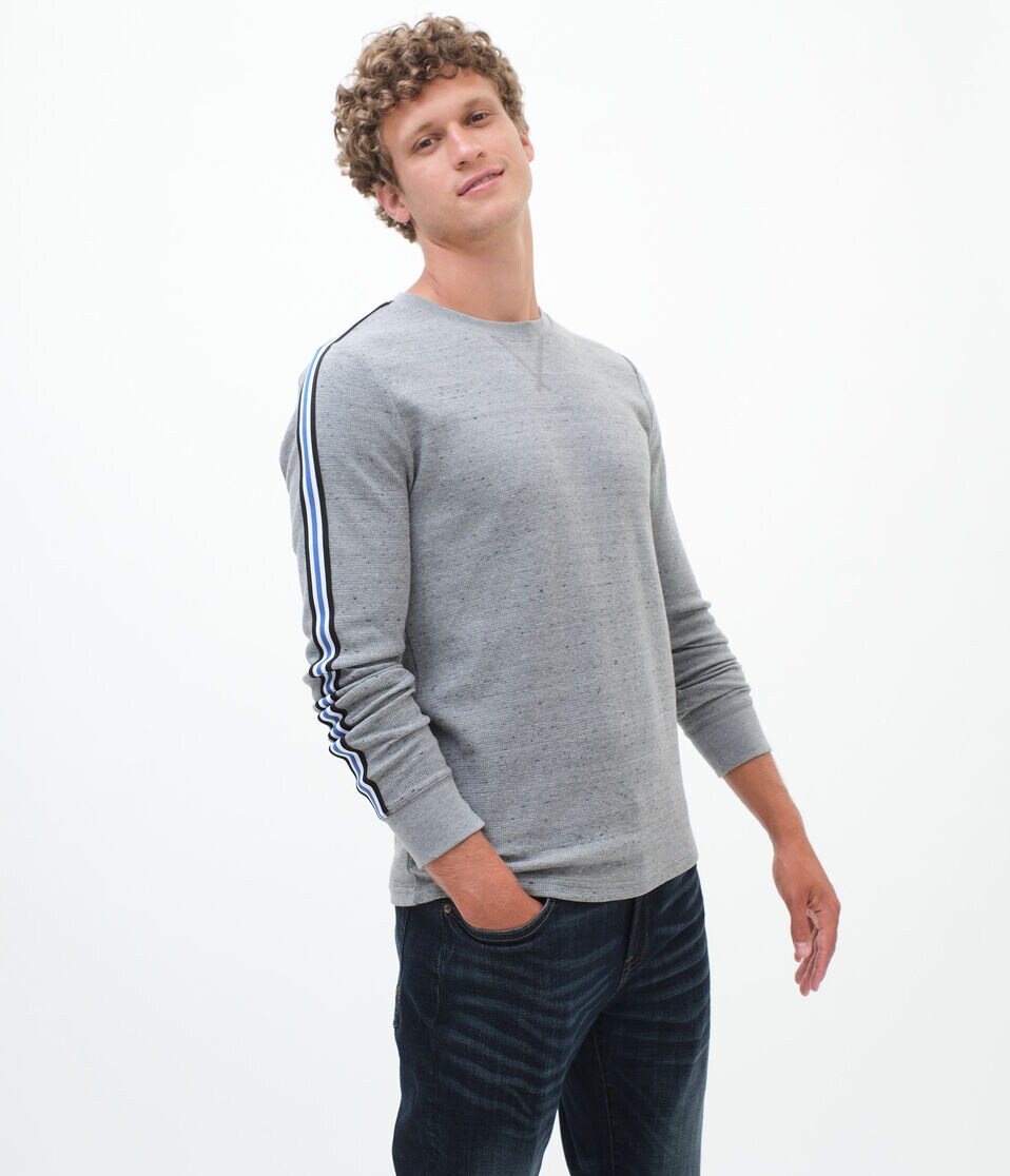 Long Sleeve Striped Tape Thermal Crew Tee