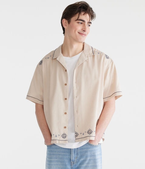 Floral Border Boxy Linen Camp Shirt Floral Border Boxy Linen Camp Shirt