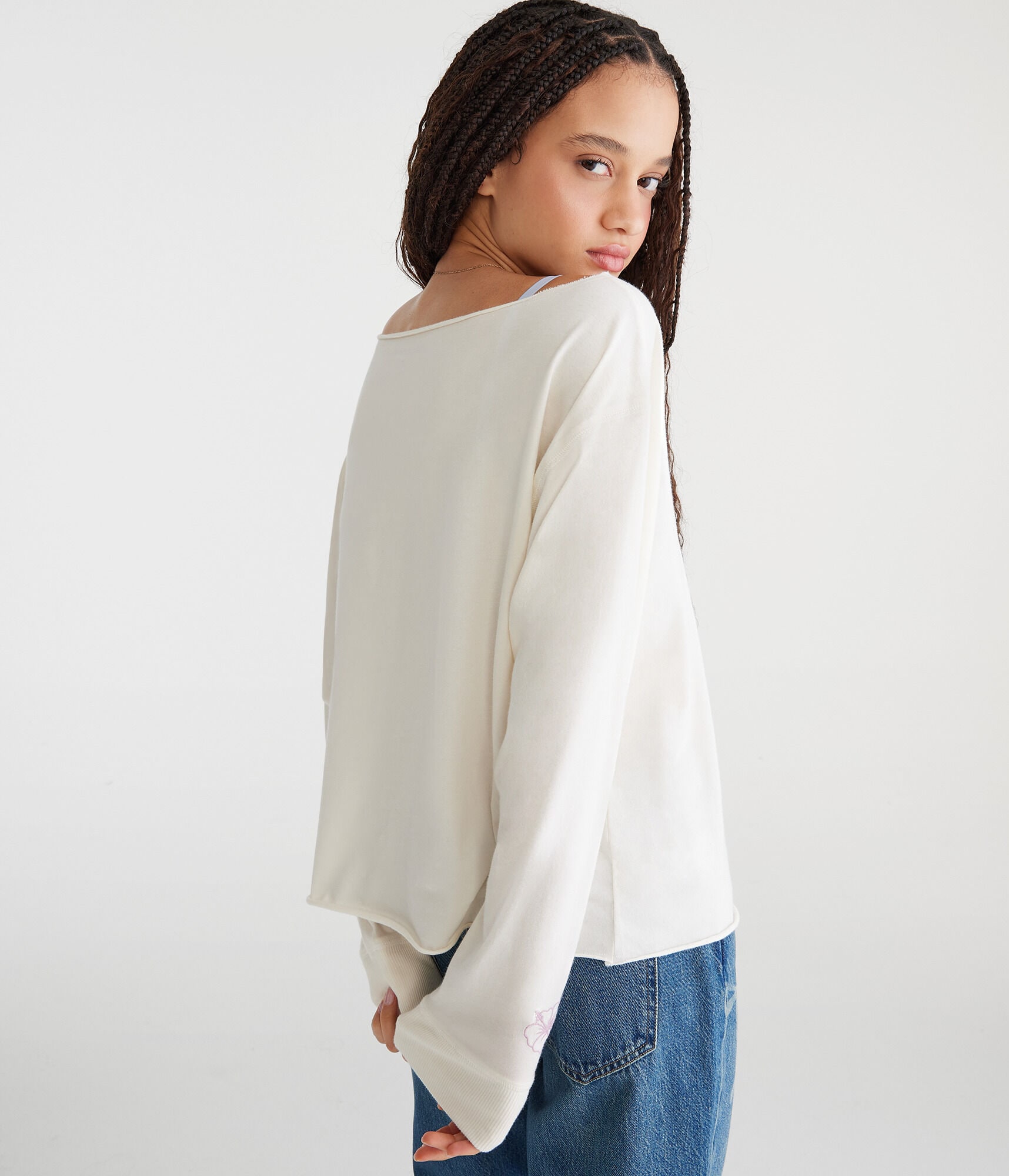 Long Sleeve Seriously Soft Hibiscus Off-The-Shoulder Tee