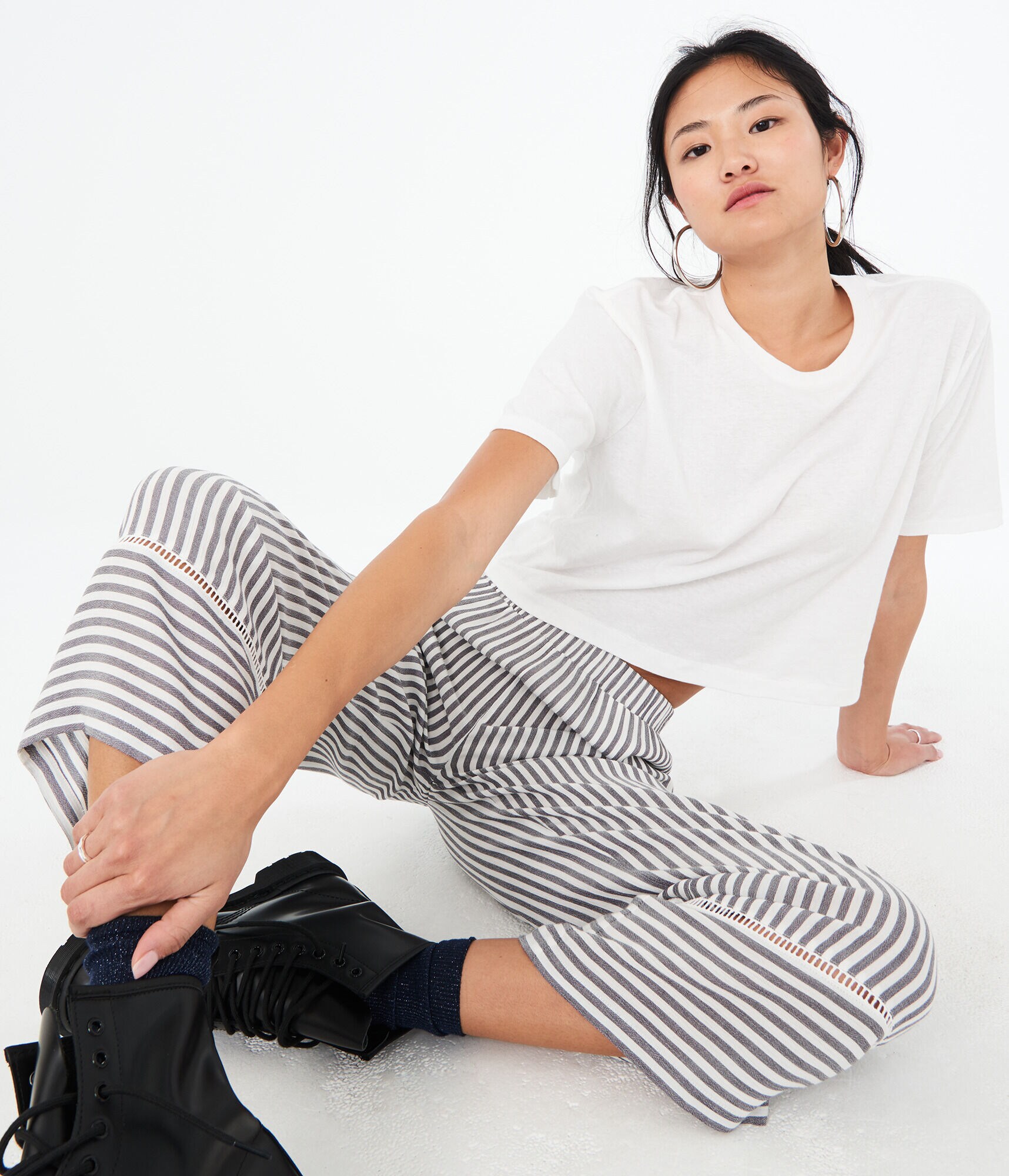Striped Wide-Leg Crop Pants