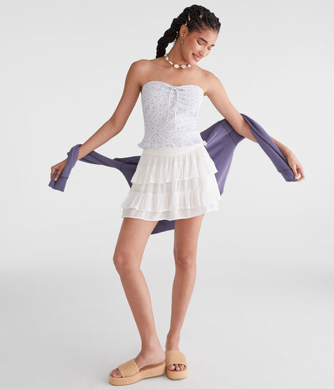 Floral Lace-Trim Tube Top