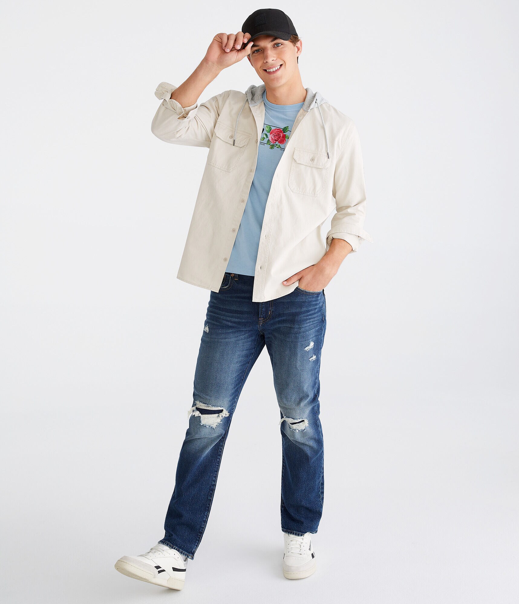 Long Sleeve Hooded Twill Shirt