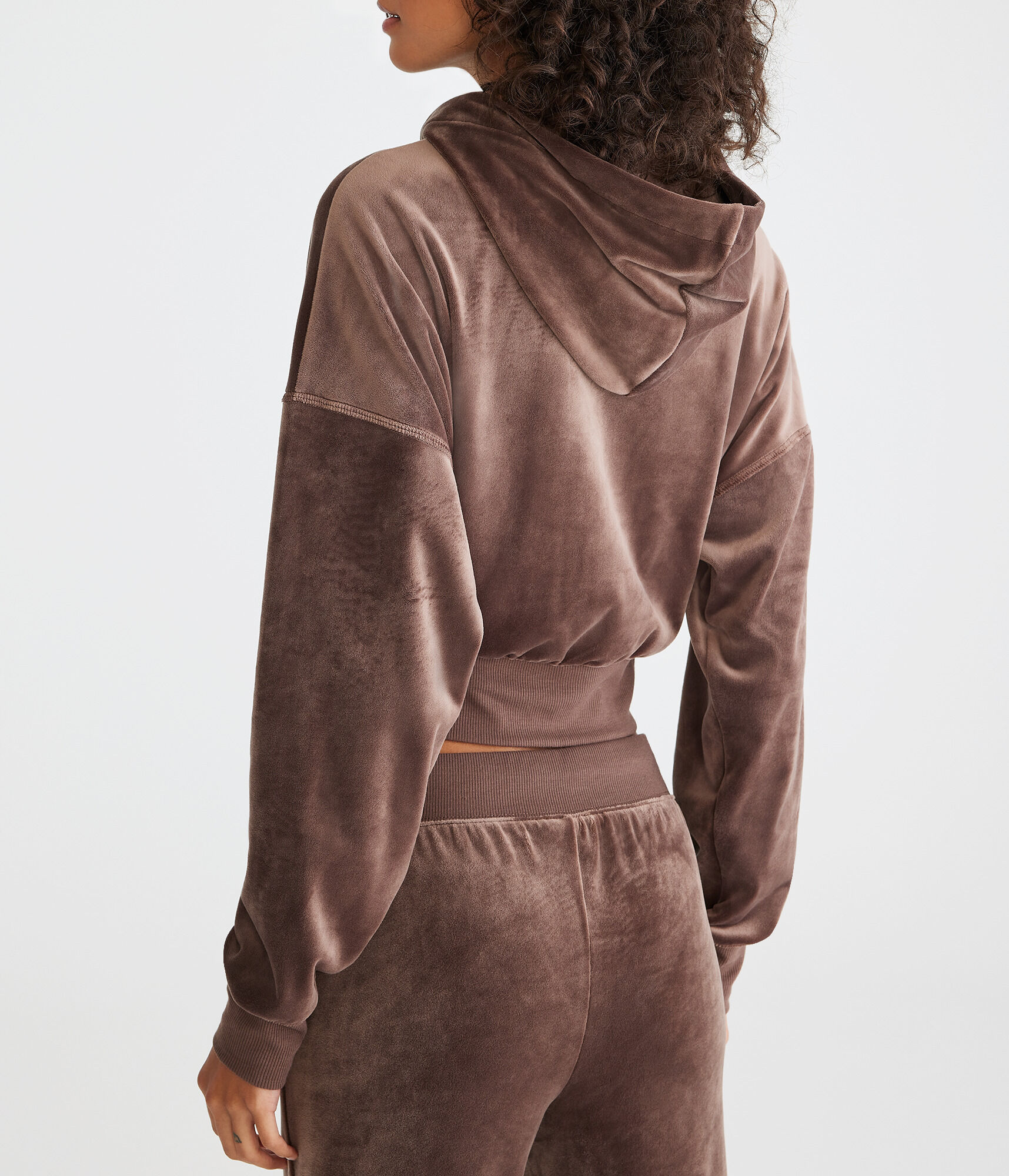 Velour Cropped Full-Zip Hoodie