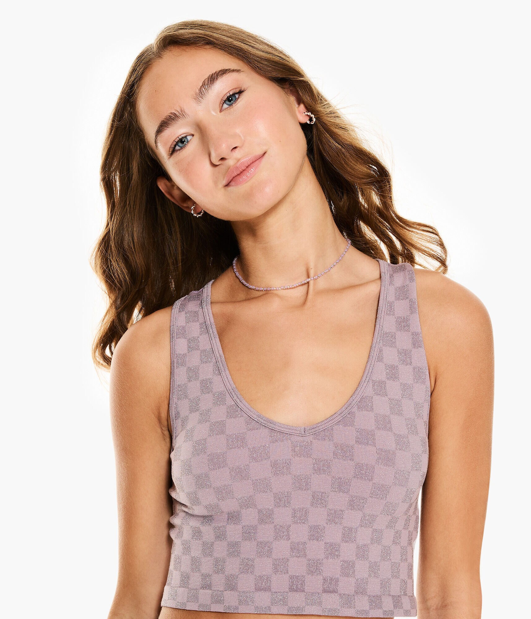 Checkered Shine Seamless V-Neck Cropped Tank