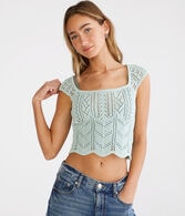 Crocheted Square-Neck Crop Top