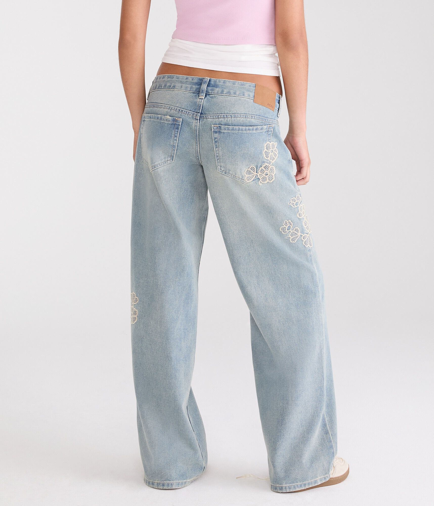 Super Low-Rise Baggy Wide Leg Embroidered Floral Jean