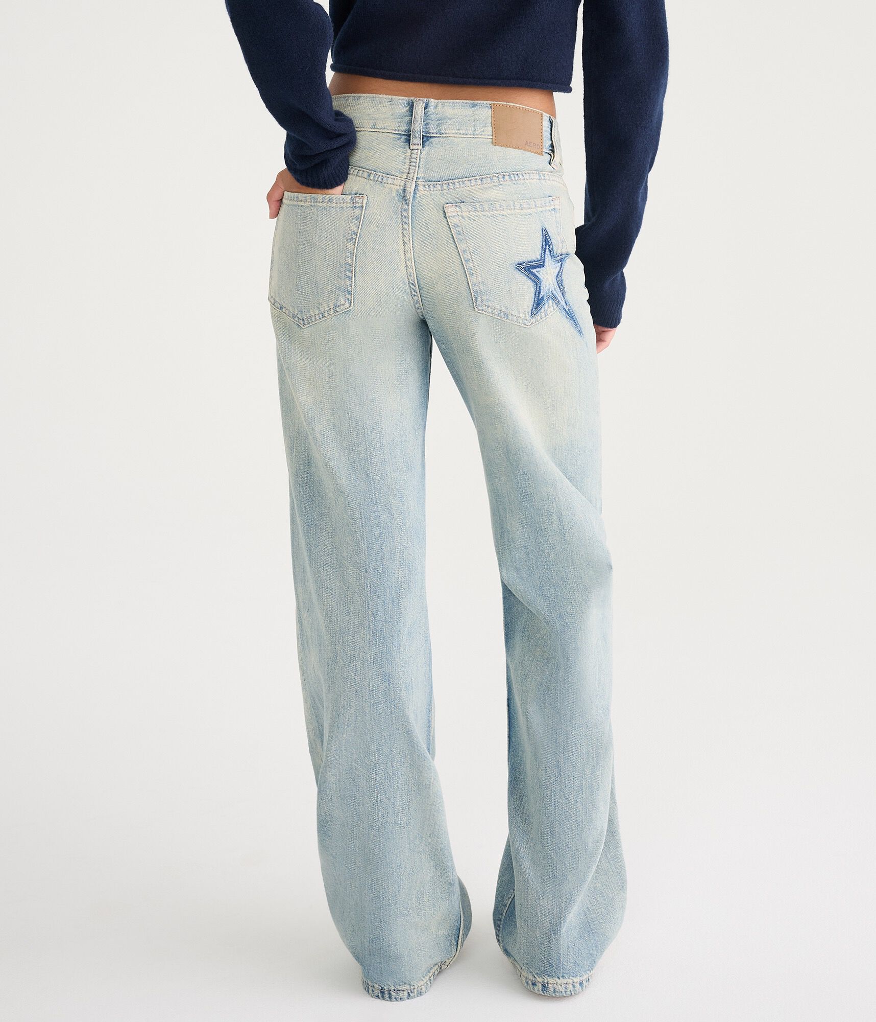 Low-Rise Baggy Wide Leg Stitched Stars Jean