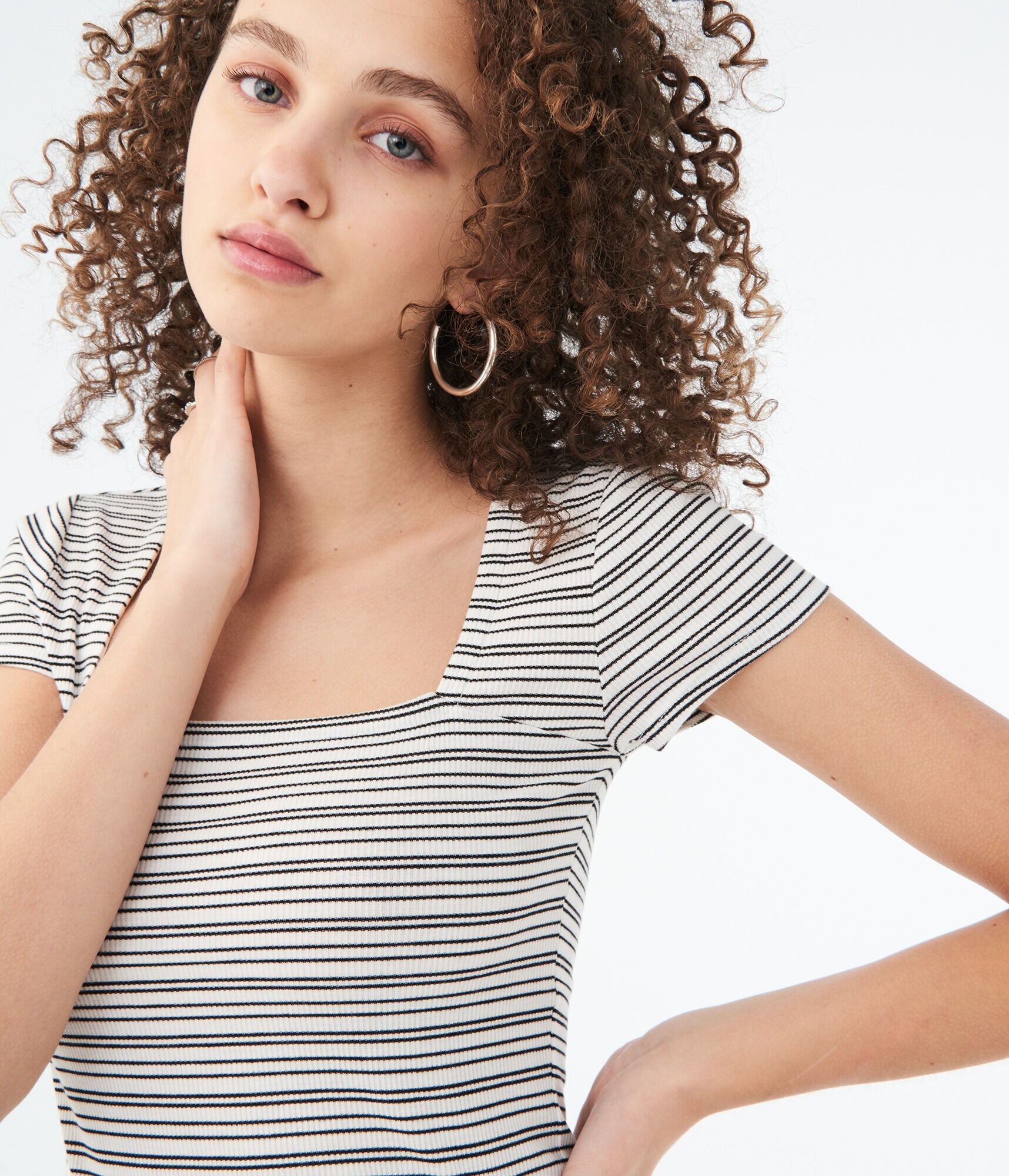 Striped Square-Neck Bodycon Top