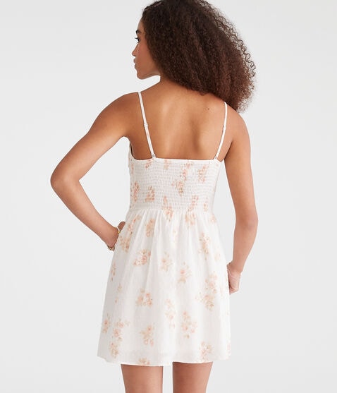Floral Strapless Swiss Dot Mini Dress Floral Strapless Swiss Dot Mini Dress