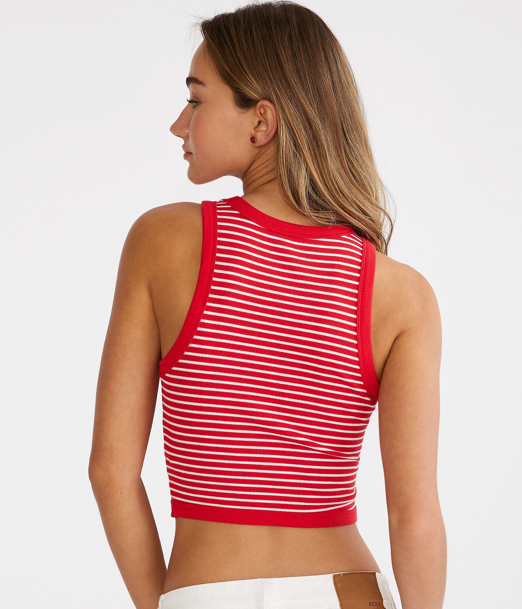 Seriously Soft Striped Cropped High-Neck Tank