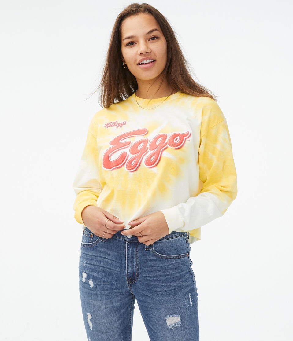 Long Sleeve Kellogg's Eggo Waffles Cropped Graphic Tee***